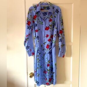 Lauren, Ralph Lauren Blue Striped Long Sleeve Flora Print Dress